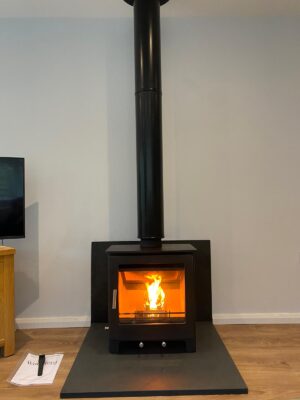 Woodburner with no chimney fitted in a living room