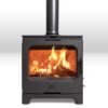 The Esse 175 multi-fuel stove shown with logs burning inside on a white background.