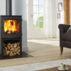 Dik Geurts freestanding wood-burning stove in a contemporary living room.