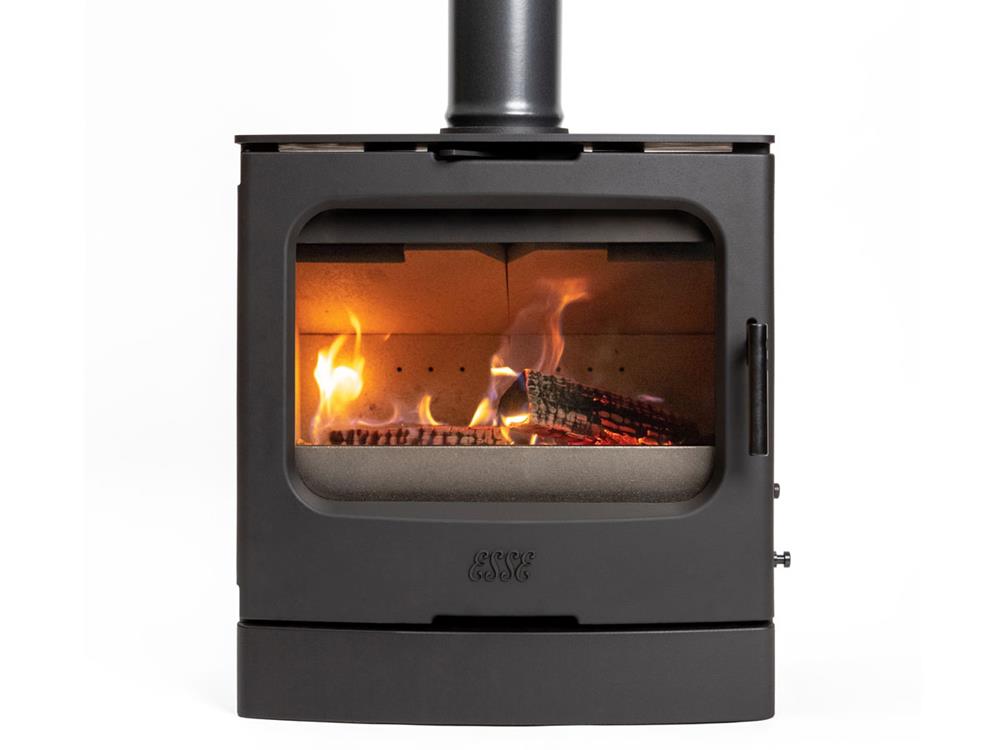 An Esse 175 B stove shown burning wood with a white background