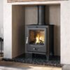 The F2 Accona Vue store with burning fuel in a plastered fireplace and wooden mantlepiece.