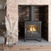 An F2 Vue Landscape stove in a brick fireplace