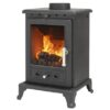 A Gallery Collection Firefox 5 stove shown burning wood against a white background