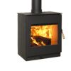Burley Swithland Woodburning Stove shown alight in a white room