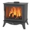A black woodburning stove shown isolated against a white background