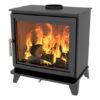 A black woodburning stove shown isolated against a white background