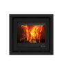 A black woodburning stove shown isolated against a white background